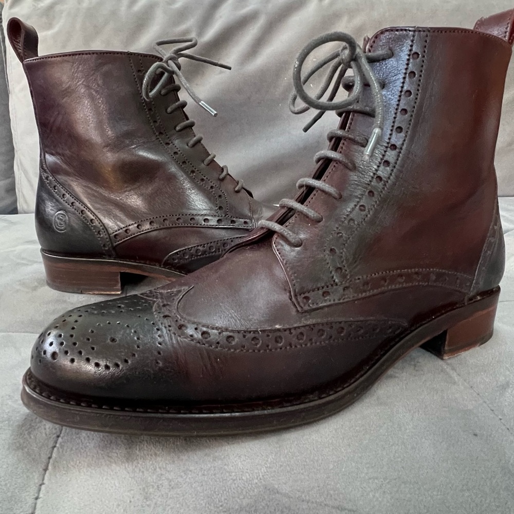 Women’s Burgundy and Black Leather Brogue Boots
